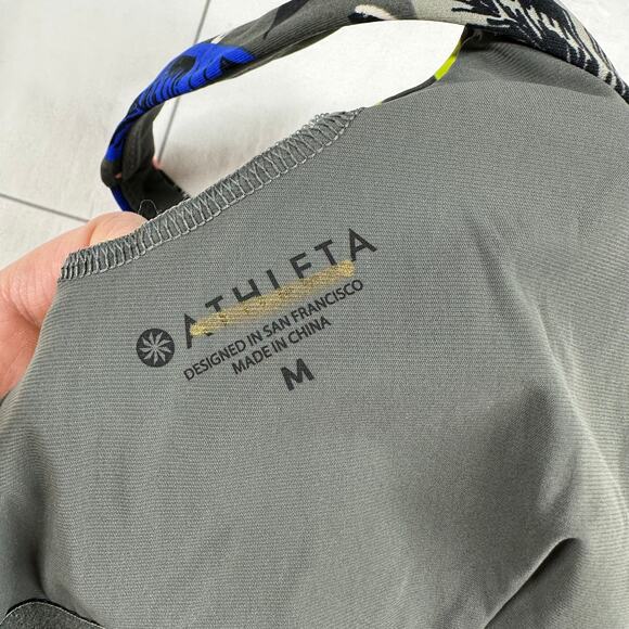 Athleta Swimsuit Women Medium Gray Midnight Palm Scoop One Piece Resort Tropical - Picture 6 of 13